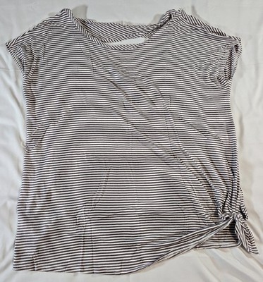 Rae Mode Womens Striped Top Tie Side Asymmetrical Short Sleeve Stretch USA