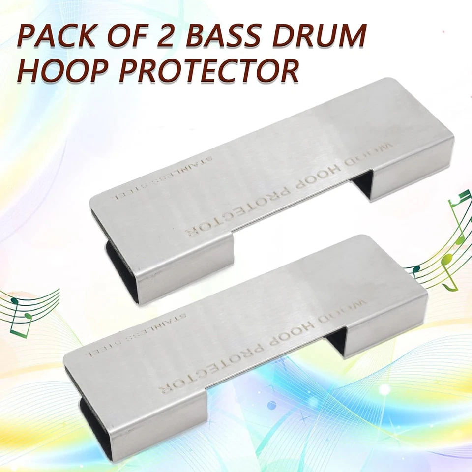 Pack de 2 protectores de aro de bombo, protector de llanta de acero inoxidable para bajo de madera Foto 2 de 4