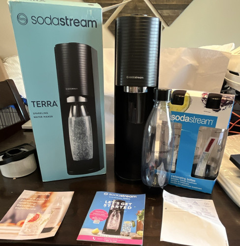 SodaStream Terra Manual Sparkling Water Maker Black BPA- +2 extra bottles