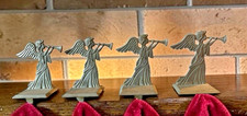 Vintage 4 Pewter Stocking Holders Angel Blowing Horn /Trumpet Christmas Holiday
