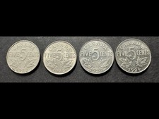 CANADA - 1922-1924 - 5 CENTS GEORGE V NICKEL COINS 1922 NEAR+FAR RIM - 4 COINS