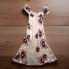 ASOS Satin Off Shoulder Size 12 Bardot Slip Dress Floral Pink Maxi Long Event