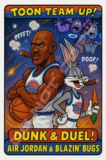 Air Jordan & Blazin' Bugs  Dunk & Duel "TOON TEAM-UP" Space Jam Parody Art Card