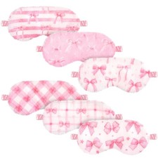 6 Pack Plush Sleep Masks, Cute Soft Eye Covers for Sleeping, Pink Plaid Bow