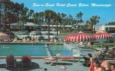 BILOXI MS SUN 'N SAND MOTEL 1955 AUTOS POOL VINTAGE POSTCARD 100925 U