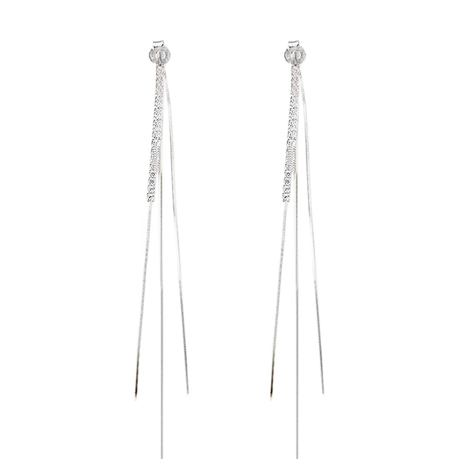 925 Sterling Silver Dangle Chain Tassel Earrings