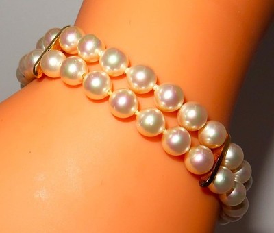 MAJORICA Spain Double Strand 6mm Faux Pearl Bracelet, Gold Plated 925, 7 14''