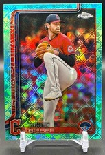 2025 Topps Chrome Logofractor Shane Bieber Aqua Lava Refractor /199 Guardians