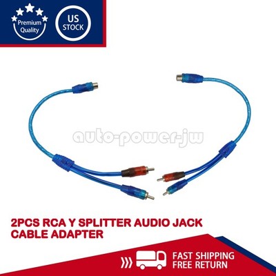 2PCS RCA Y Splitter Audio Jack Cable Adapter 1 Female To 2 Male Connector Blue