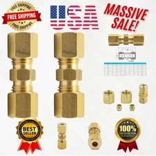 Brass Compression Couplers 1/4" OD - Union Fittings for Tubing Projects (2-Pack)