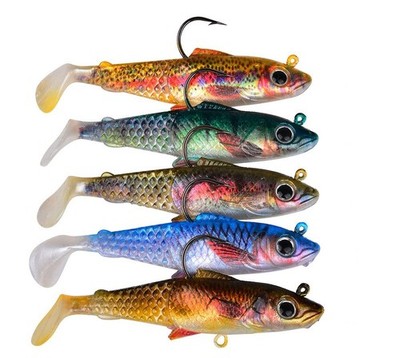 5PCS Soft Fishing Lures Jigs Head Swimbait Worm Soft Trolling Artificial Bass