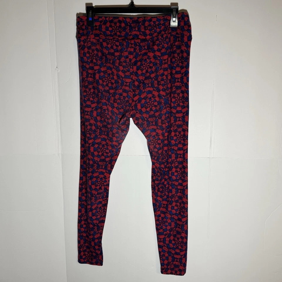 LEGGINGS altos y curvilíneos LULAROE TC rojo azul geométrico Foto 3 de 4
