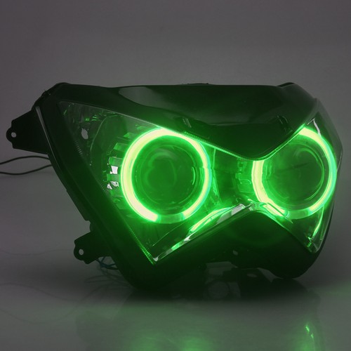 Motor Front Headlight Assembly Green Angel Eye For Kawasaki Z250 Z300 Z800 13-16 - Picture 8 of 20