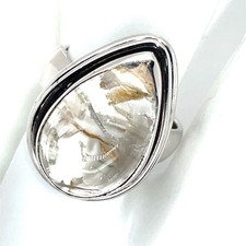 925 Sterling Silver 20mm x 13mm Pear Shaped Rutilated Quartz Ring Size 9 1/4