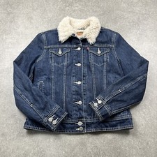 Women’s Levi’s Sherpa Lined Denim Jacket Cream Fleece Lining Dark Indigo Wash M