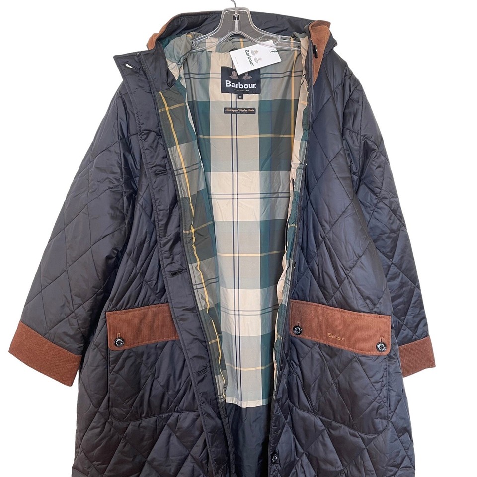 NEW BARBOUR MICKLEY QUILTED JACKET HOODED COAT POCKETS CORDUROY BLACK