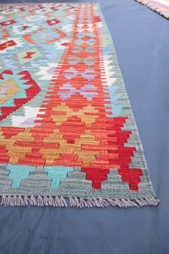 6'10x9'6 ft Afghan Flatweave Rug/ Multi Color rug/ 7x10 Turkmen Tribal Kilim Rug - Picture 6 of 17