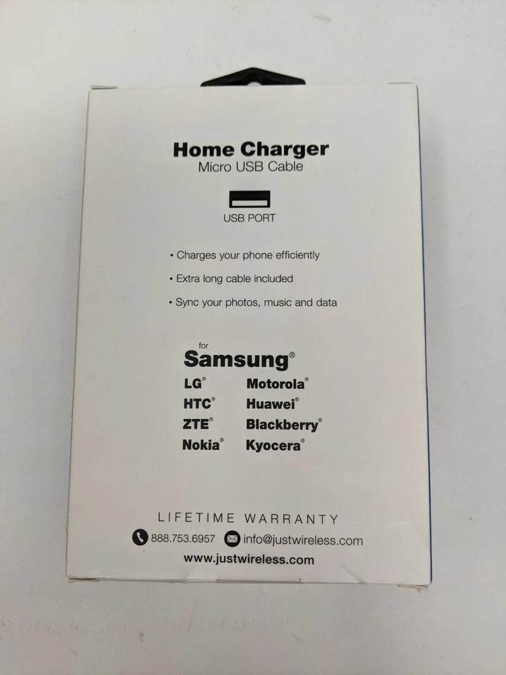 Cargador doméstico inalámbrico Just USB (6 pies micro, cable USB, negro, LG, HTC, Huawei) Foto 2 de 2