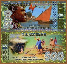 Territori Equatoriali, Zanzibar 500 Franchi E POLIMERO 2015, Scimmia UNC