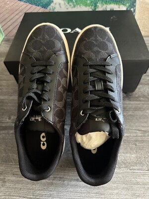 COACH Sneaker In Signature Black Denim Clip Low Top CP766 US 11.5