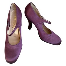 Prada Mary Jane 38 Heels Purple Satin Silk Vintage 1994