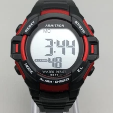 Armitron Pro Sport Watch Men 45mm Black Red Digital Day Date Backlight