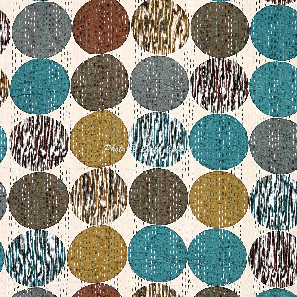 Queen Vintage Quilt Bed Runner Kantha Bedspread Cotton Hippie Boho Blanket - Image 3 of 4