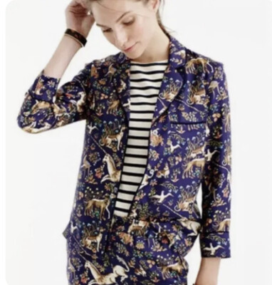 J Crew & Drakes Midnignt Unicorn Silk Shirt - Size 0  - Style F5990