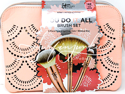 It Cosmetics You Do It All Brush Set 3 Piece Face & Eye Essentials + Makeup Bag
