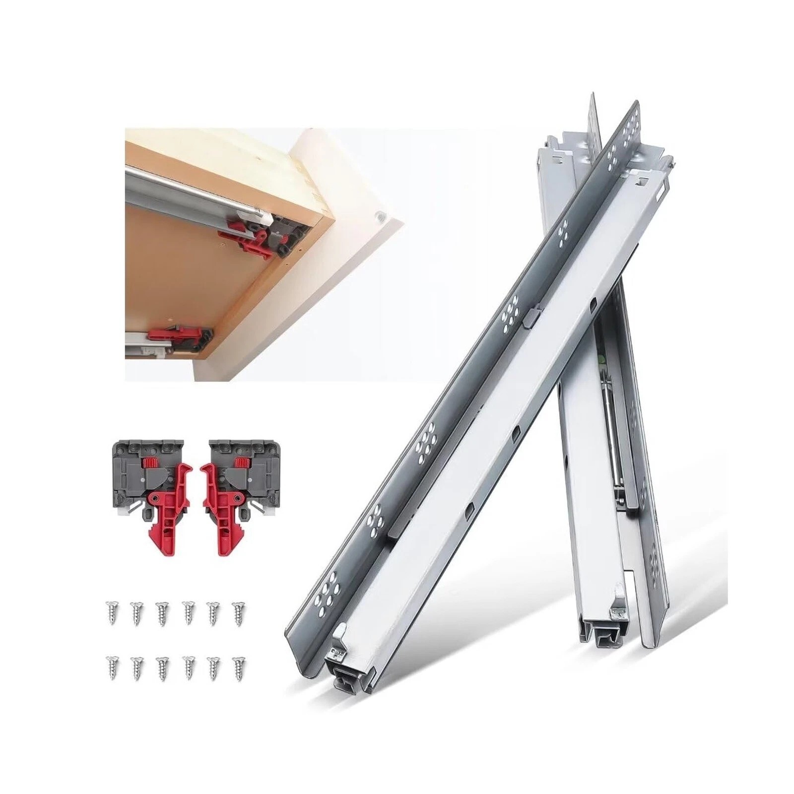 knobelite 1 Pair 21"  Undermount Drawer Slides, Self Soft Close Full Extenable