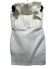Short Scuba Bandeau Bodycon Dress Frill Top UK 12 PrettyLittleThing Ivory BNWT