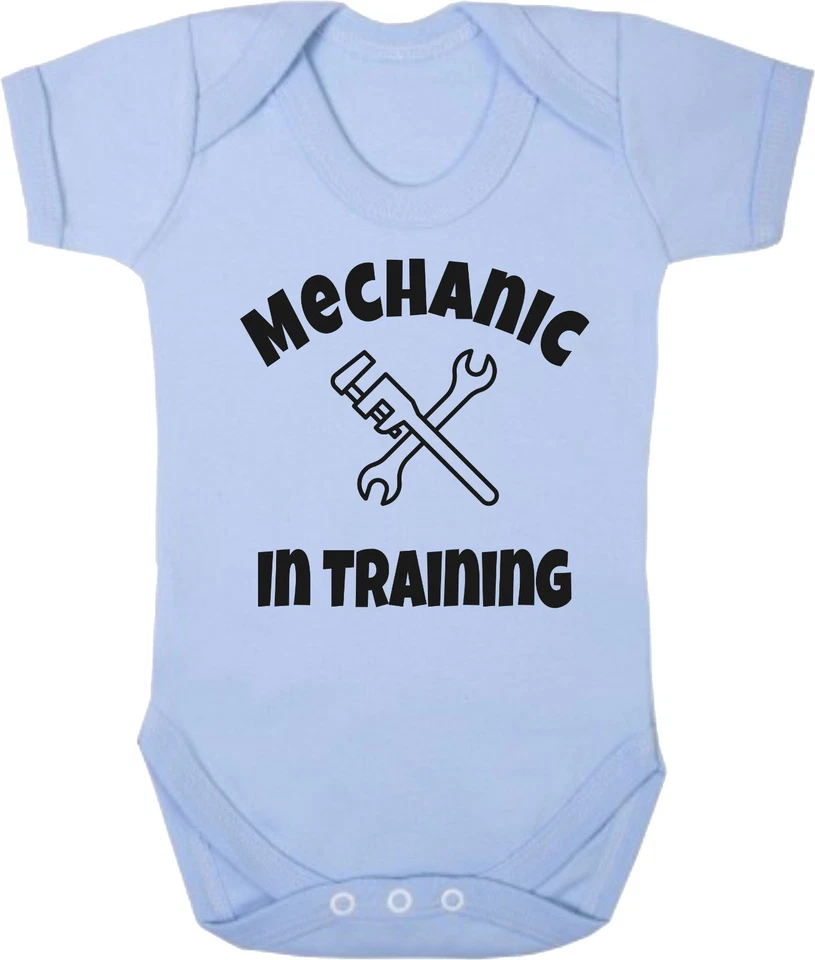 CLICK MY CLOBBER Mechanic In Training Soft Pale Blue Pink Cotton Baby Bodysuit Vest Dad Mechanic