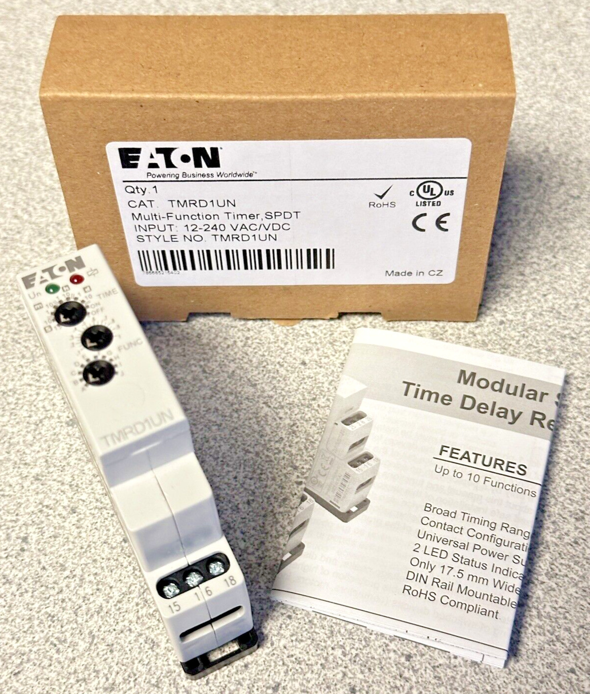 NEW EATON TMRD1UN Universal Multi-Function timing relay SPDT 12-240V AC/DC Din