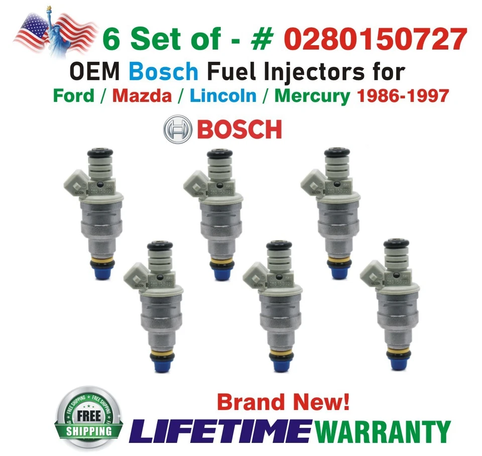 x6 OEM Bosch NEW Best Upgrade Fuel Injectors for 1986-1997 MERCURY/FORD/LINCOLN - Image 2 of 4