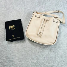 Frye Ilana Small Crossbody Cinched Drawstring Purse Nude Leather Handbag