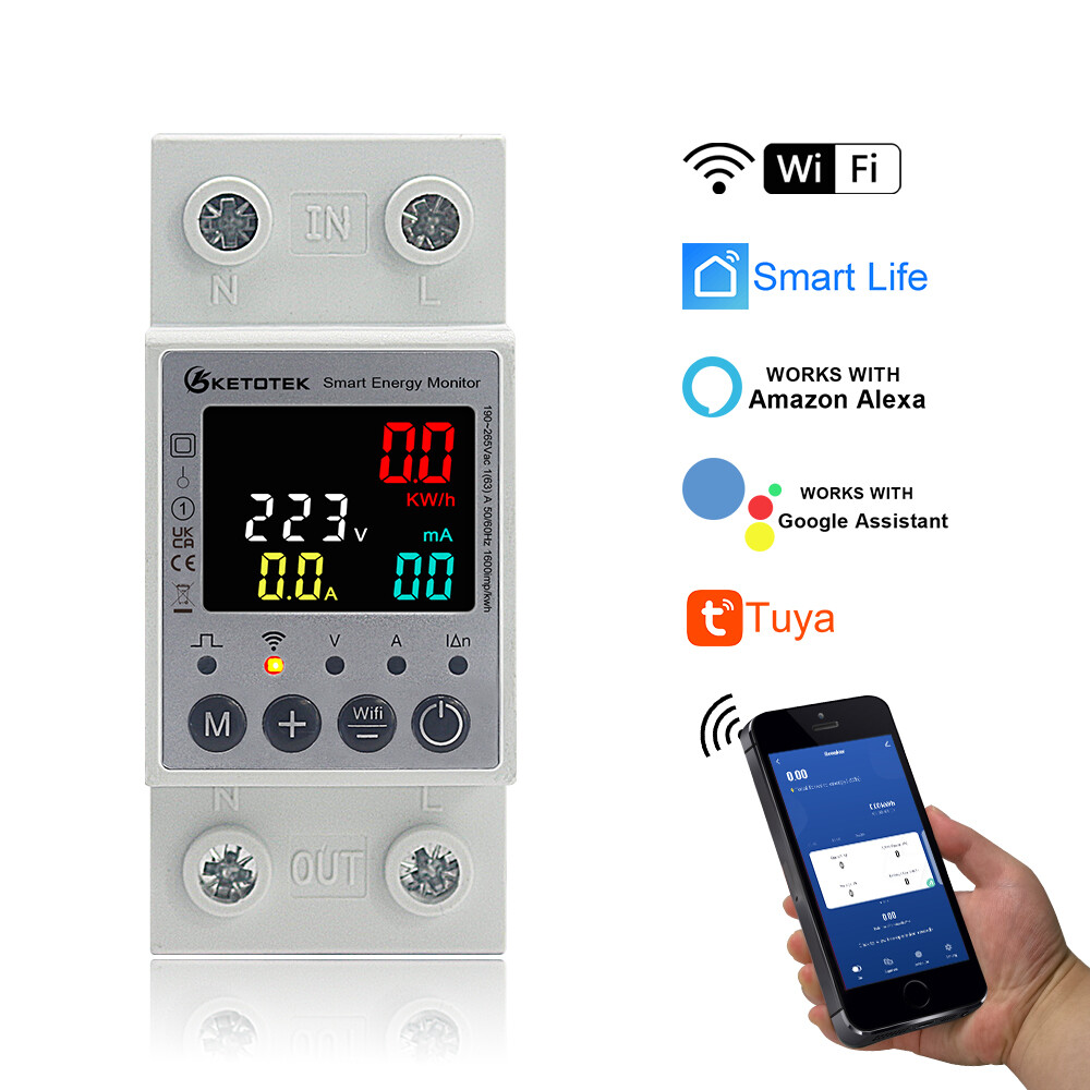 Misuratore Di Potenza Elettrica Tasmota Wifi AC Monofase Din Rail Meter