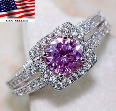 2CT Treated Pink Sapphire & Topaz 925 Sterling Silver Ring Jewelry Sz 7 NB3-8