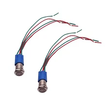2 pcs Blue 12mm 12V LED ON OFF Push Button Power Switch Latching
