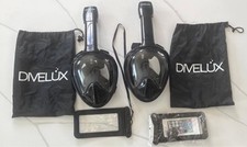 DIVELUX Full Face Anti Fog Snorkel Mask Black - set of two with carry bags.