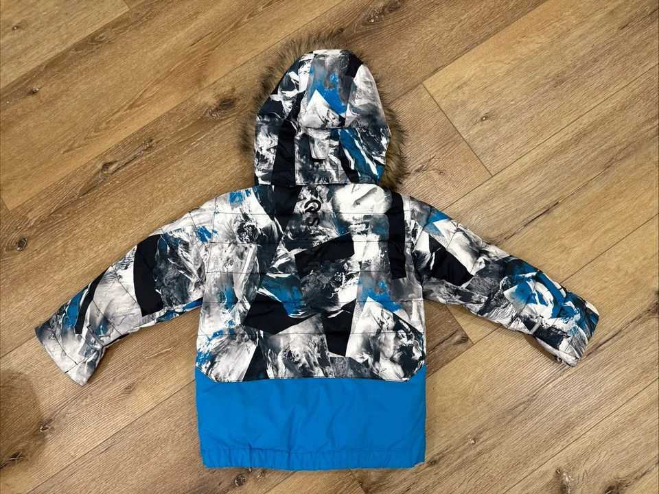 Jaqueta de neve Quiksilver meninos crianças ousadas capuz ajustável esqui pele sintética azul preta - Imagem 2 de 4