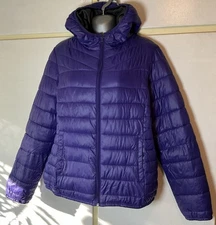 GAP Purple Puffy Jacket, Large with Black Interior Hoodie