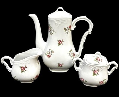 Princess House ''ROSE GARDEN'' Porcelain Coffee/tea Pot creamer sugar Portugal Vtg