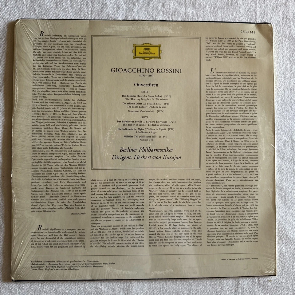 Rossini Ouverturen Karajan Deutsche Grammophon German Import VG/VG 2530 144 - Image 2 of 4