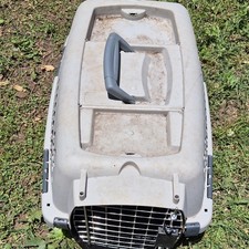 Hard Plastic Pet Crate Carrier w/ Metal Wire Door, Gray Plastic Crate