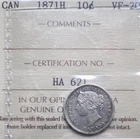 1871-H Canada 10 cents ICCS graded VF-20