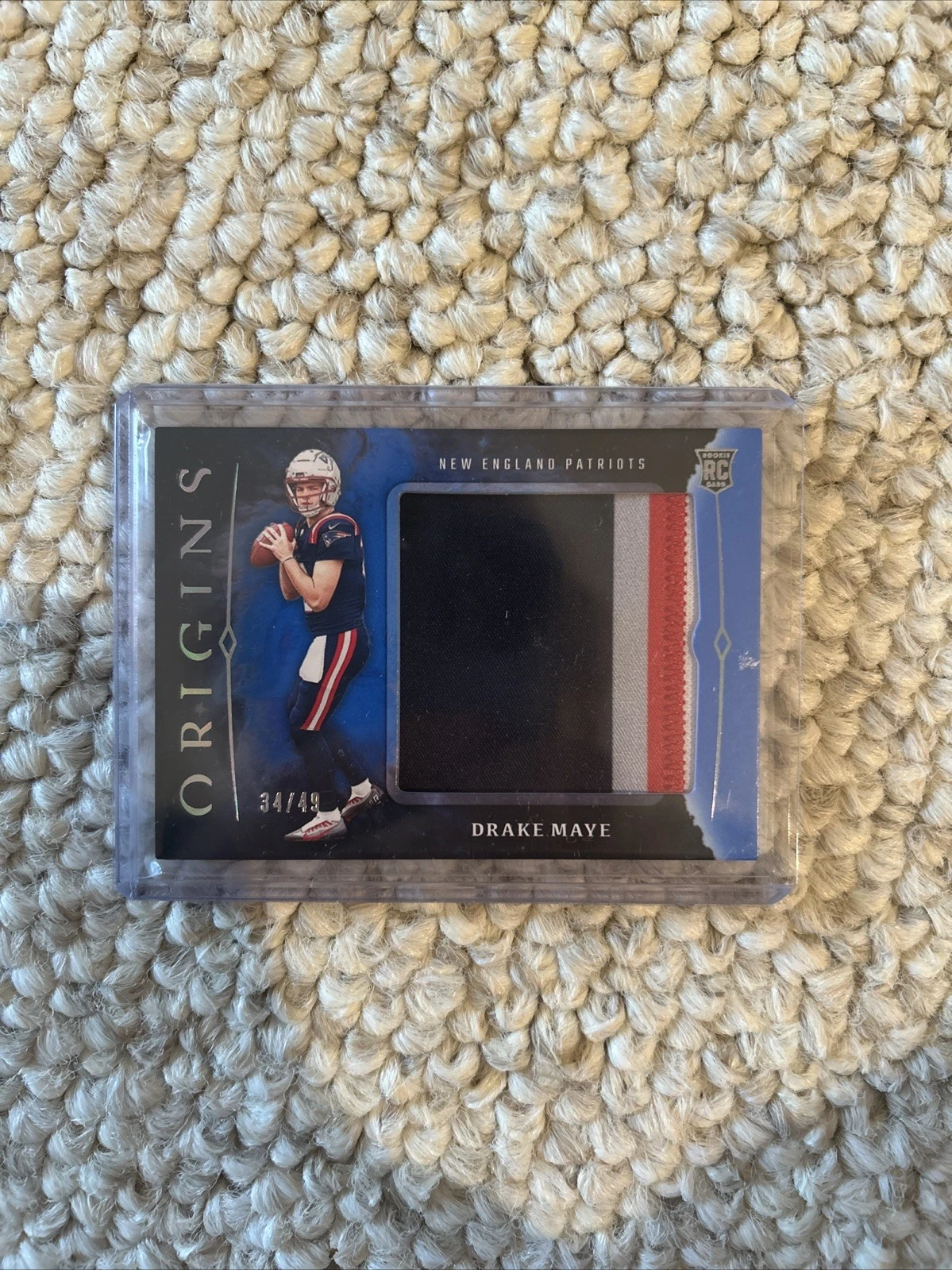 Drake Maye Panini Origins Rookie Jumbo Jersey #RJJDMA Blue