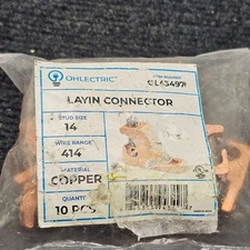 (10 PIECES) OHLectric OL43497 Copper Lay-in Connector 4-14 Wire Range 1/4" Stud