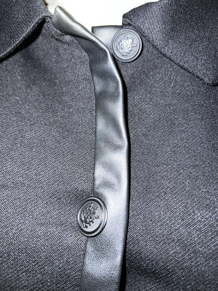 CAbi Jacket Size L 3376 Black Tudor Ponte Knit Faux Leather Trim Button Blazer - Image 3 of 4