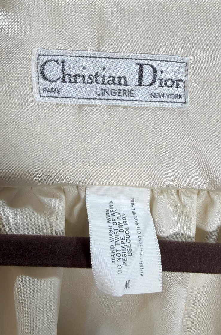 Vtg Christian Dior Satin Robe Women's Ivory Lace Trim Size Medium *missing Belt thumbnail 6