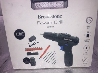 Brookstone Cordless Power Drill - 27 Bit Attachments - 12 Volt Heavy Duty